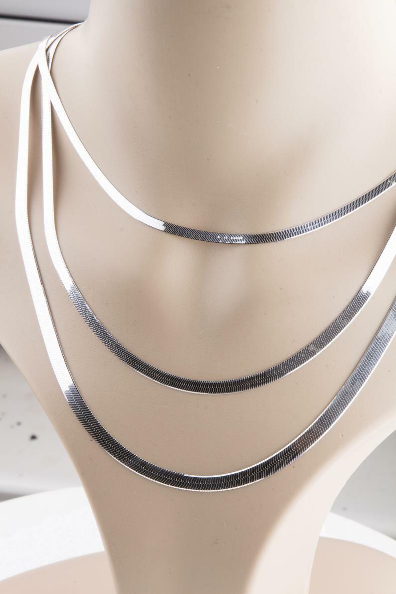 18K Gold Filled Herringbone Chain Necklace 16/18/20/22″/24″ 2/3/4mm/5mm Wide A14