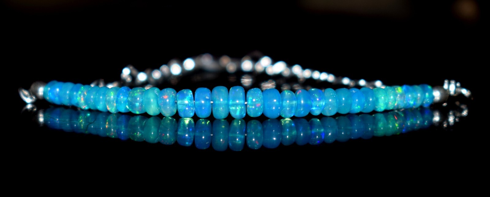 Solid 925 Sterling Silver Natural Ethiopian Opal Gemstone Beads 7″Bracelet F1930