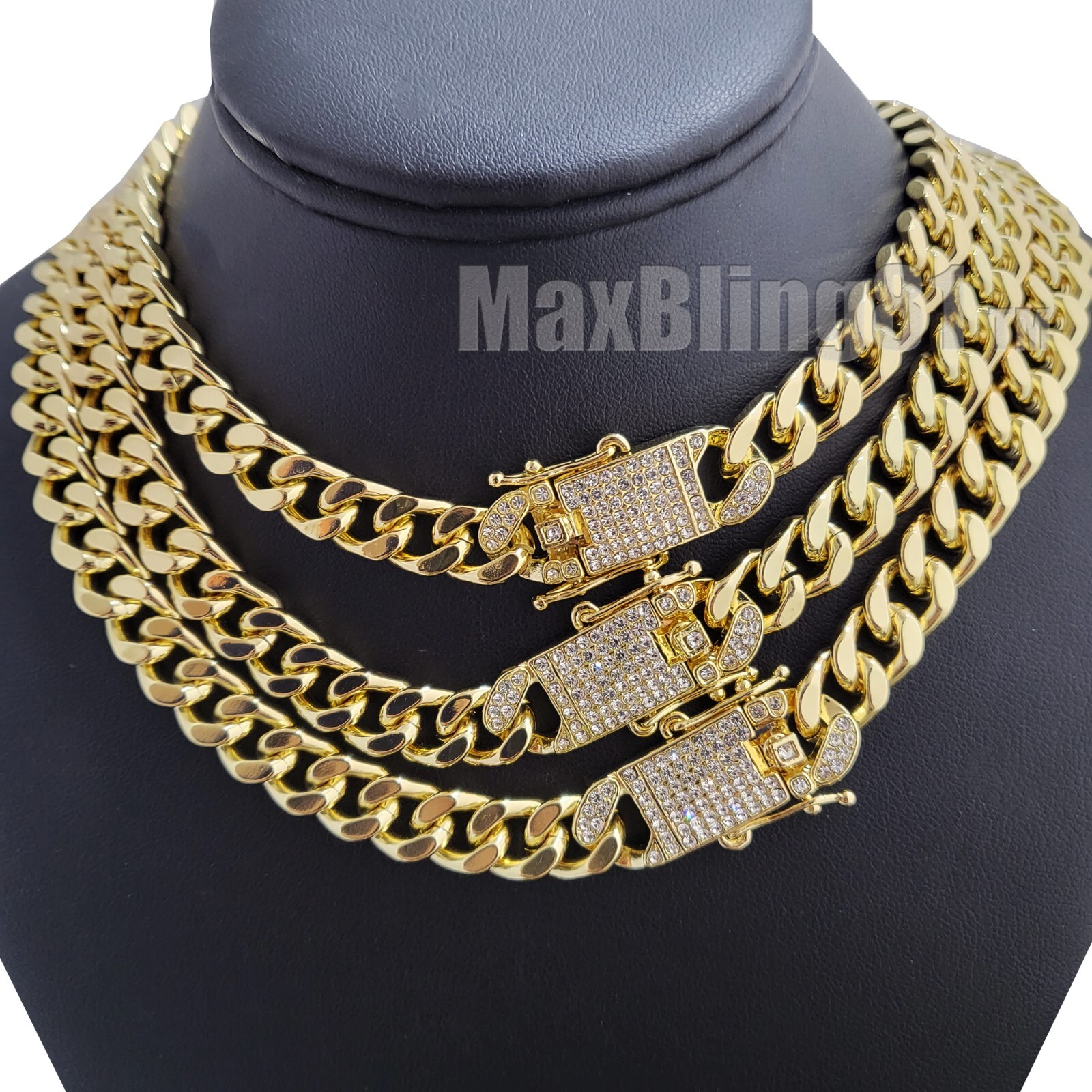 Hip Hop Iced Simulated Diamond Gold Plated 10mm 8.5″ ~ 24″ Cuban Chain Necklace