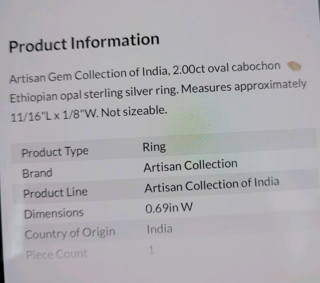 925 Sterling Silver Ethiopian Opal Ring Size 6 JTV Gemstone Jewelry