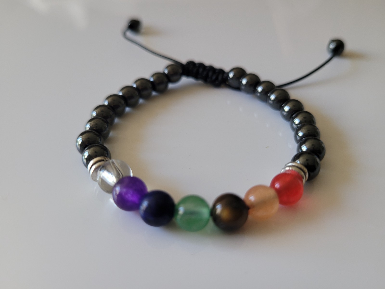 Magnetic Hematite 7 Chakra Bracelet – 7 Chakra Beaded Adjustable Bracelet