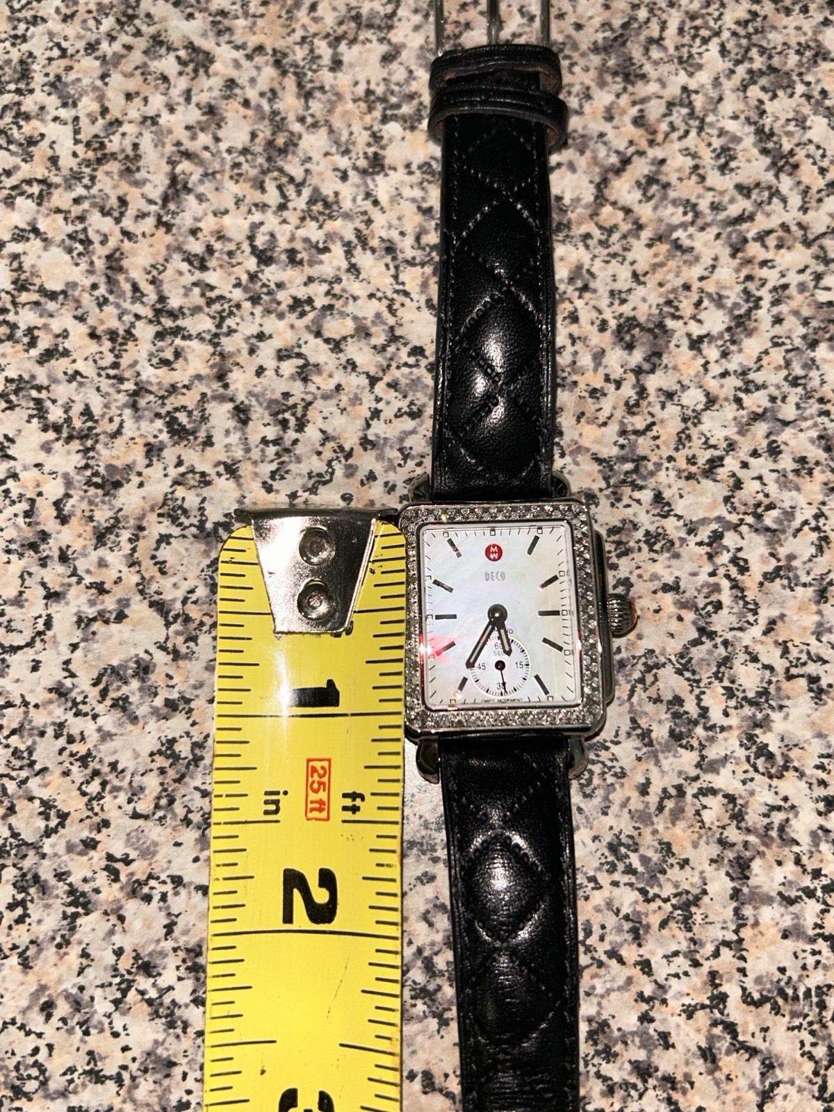 Michele Deco Diamond Watch .49ct 108 Diamonds Black Leather Sapphire