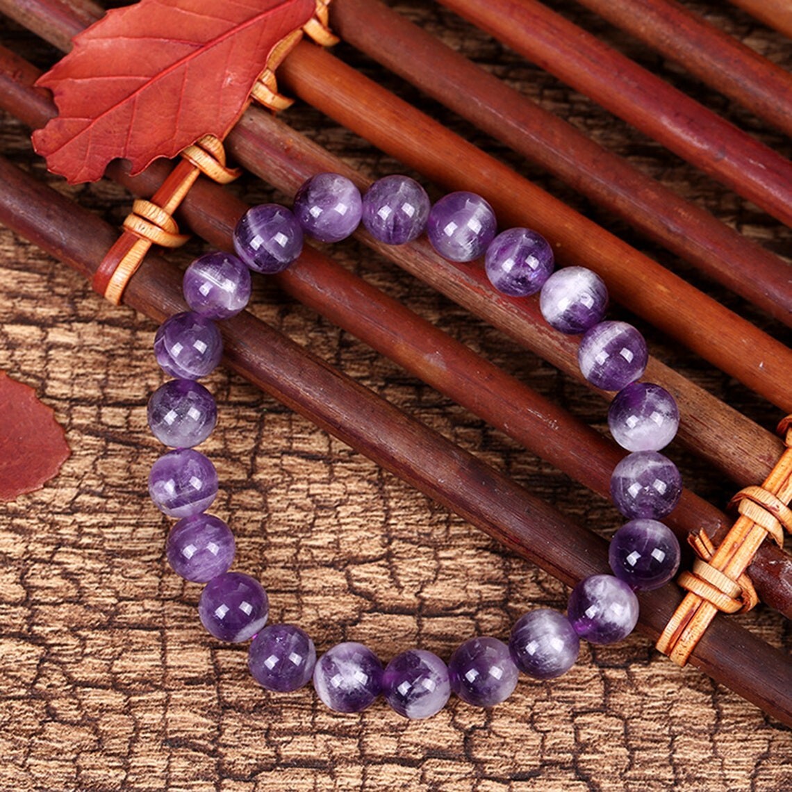 Natural Amethyst Stone Beaded Bracelet Purple Crystal Gemstone Stretch Bracelet