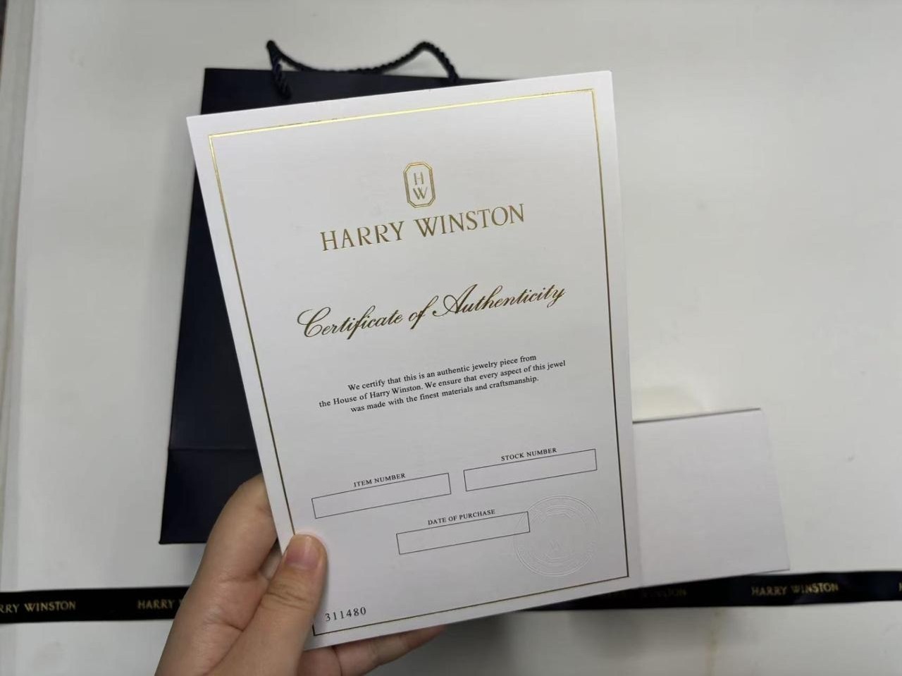 Harry Winston Genuine Ring case Jewelry Navy Leather empty case Gift Box