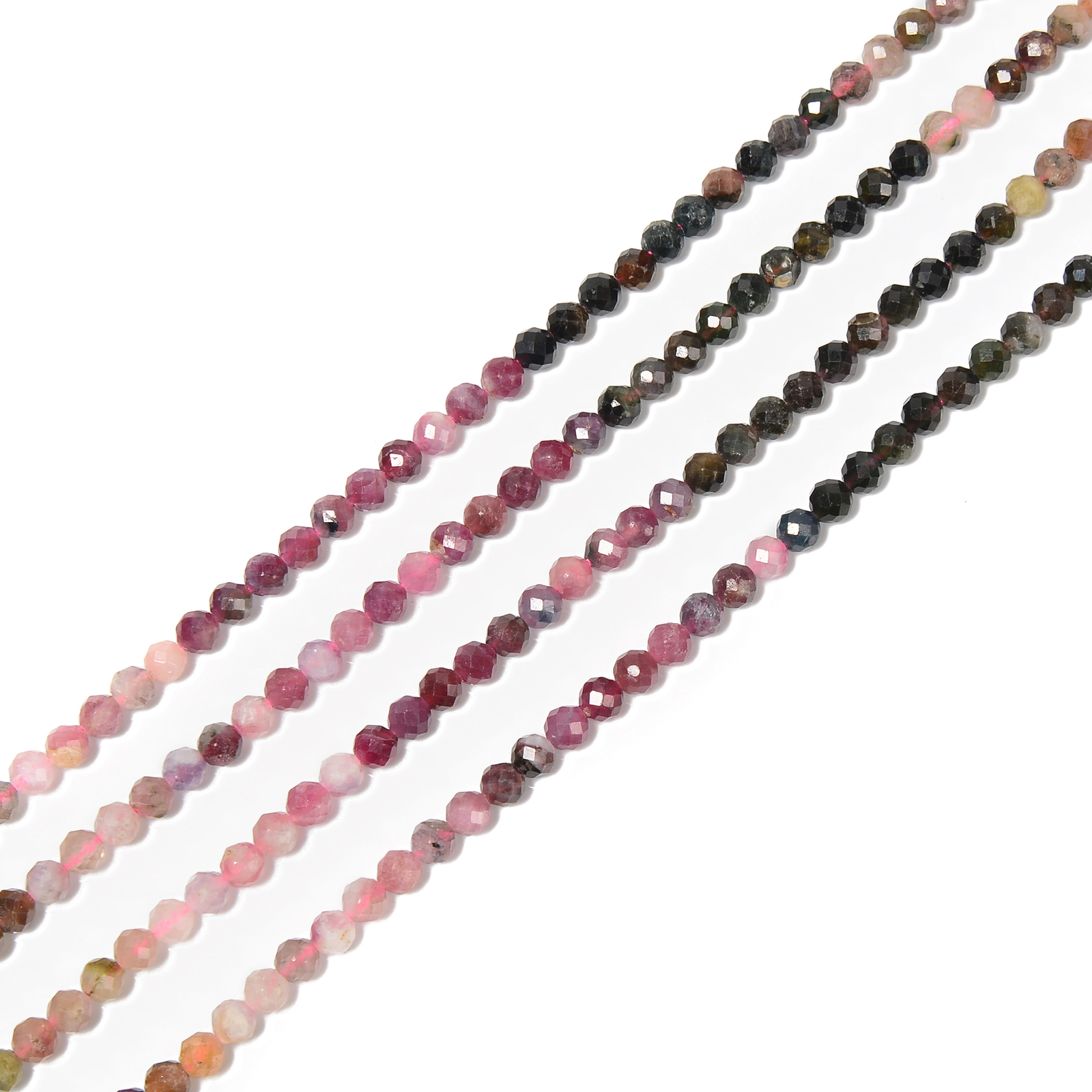 Natural Gradient Multi Color Tourmaline Faceted Round 3.5mm 4.5mm 15.5” Strand