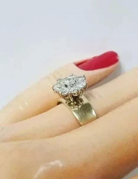 1Ct Round Cut Lab Created Diamond 14K Yellow Gold Plate Cluster Engagement Ring