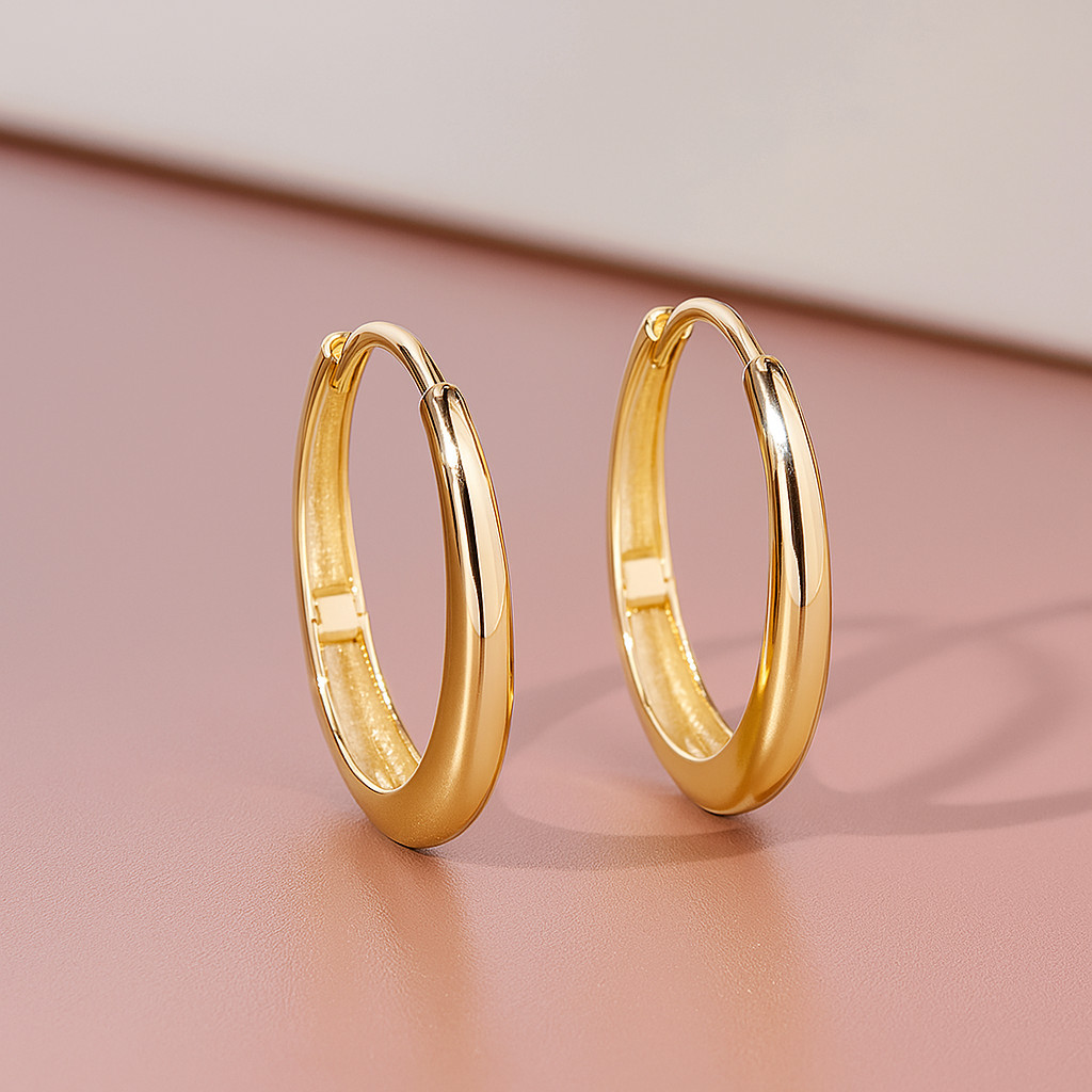 Gold Plated Medium Size Hoop Earrings Fashion Jewelry Unisex Women Men