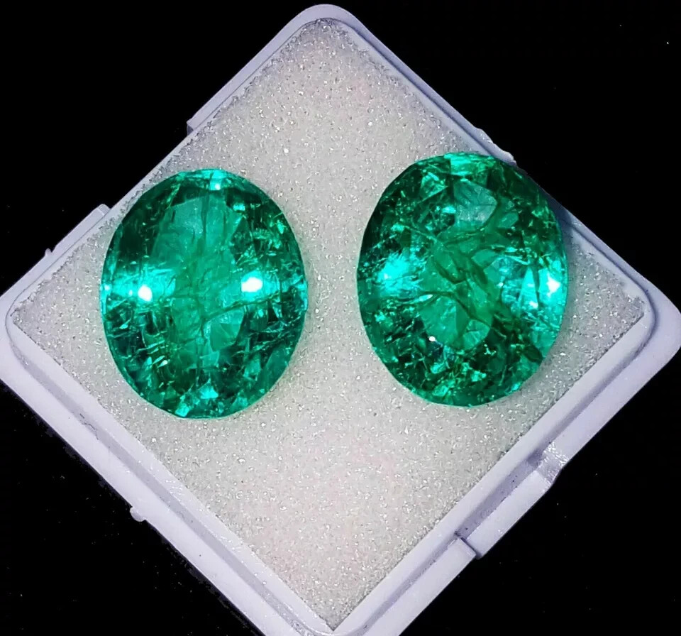 EGL Certified Pair 14.5 Ct Emerald Oval Cut Zambian Green Natural Loose Gemstone