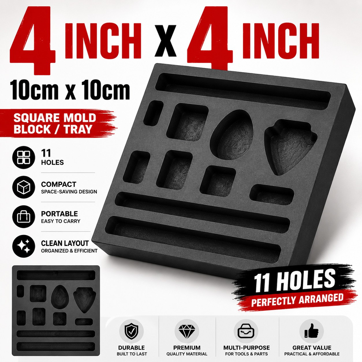 Graphite Casting Mold 4x4in Combo Block Gold Bar Round Coin Scrap Refining Tool