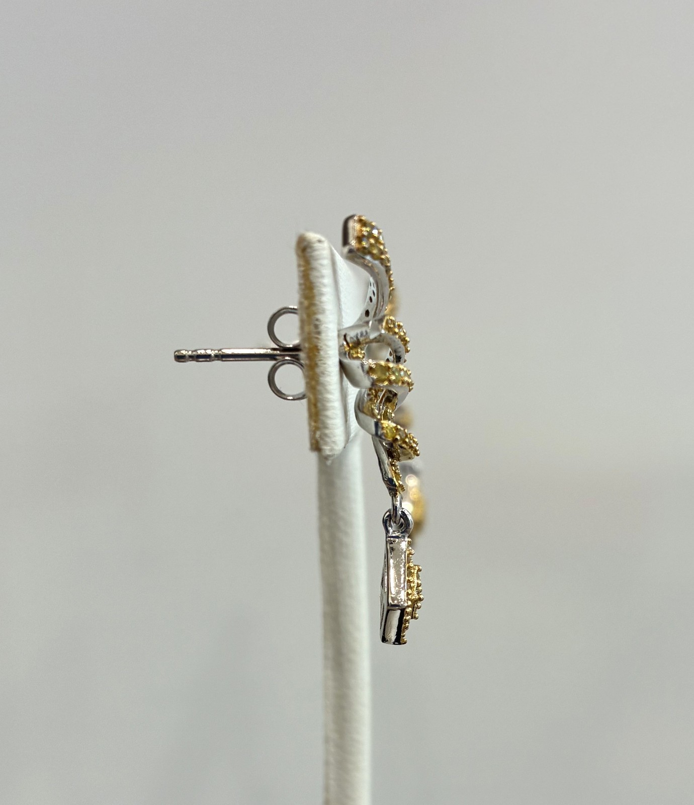 Yellow Diamond (1.00ctw) Spiral Drop Earrings in Rhodium over Sterling Silver