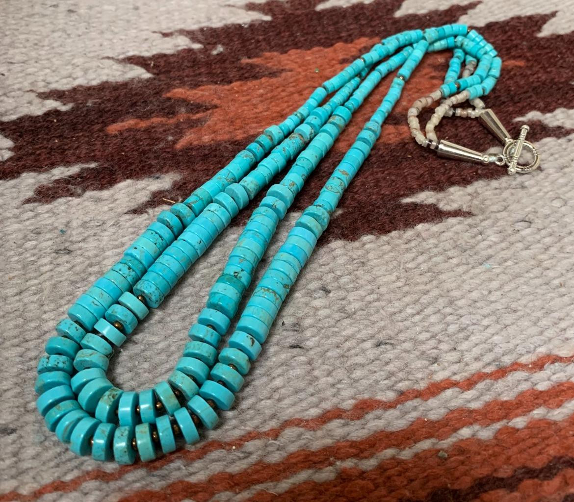 Gorgeous multi-strands graduate size turquoise heishi necklace/21.5″(y241J1-w2)