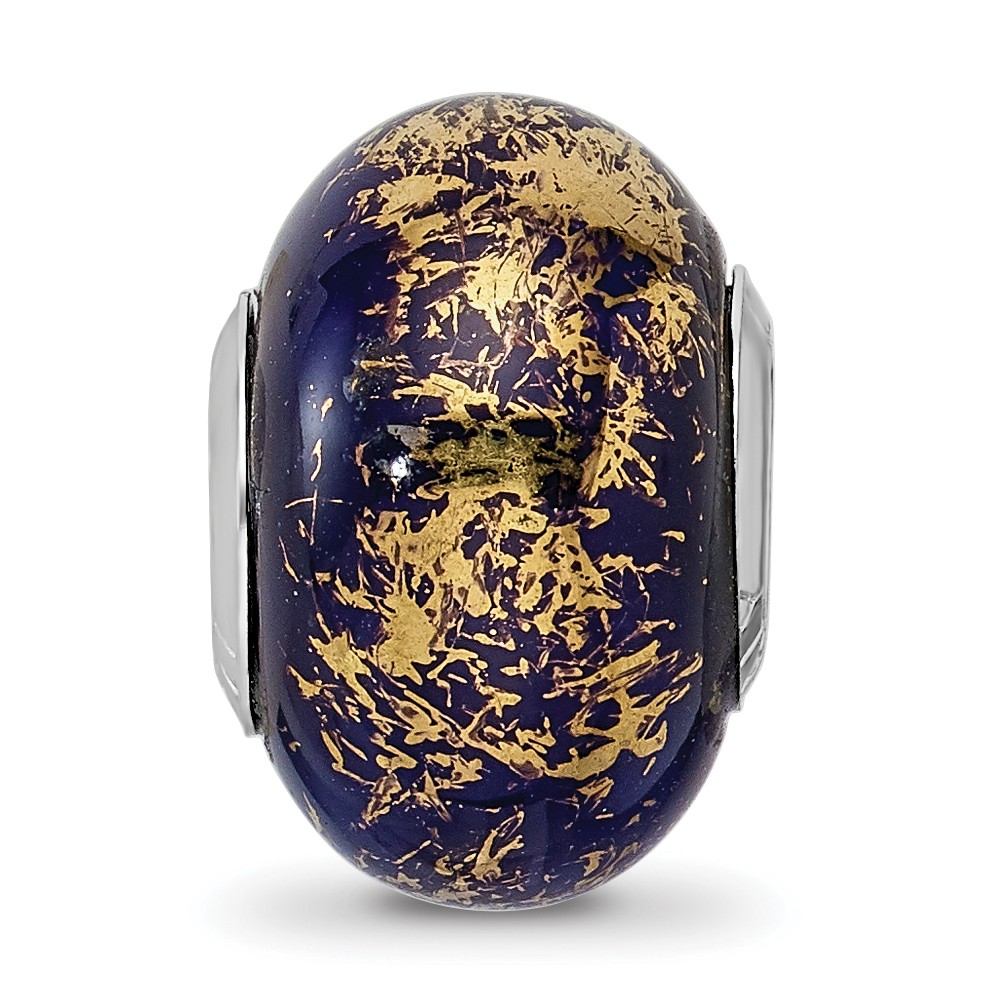 Silver Reflections Dark Blue w/Gold Foil Ceramic Bead QRS2335