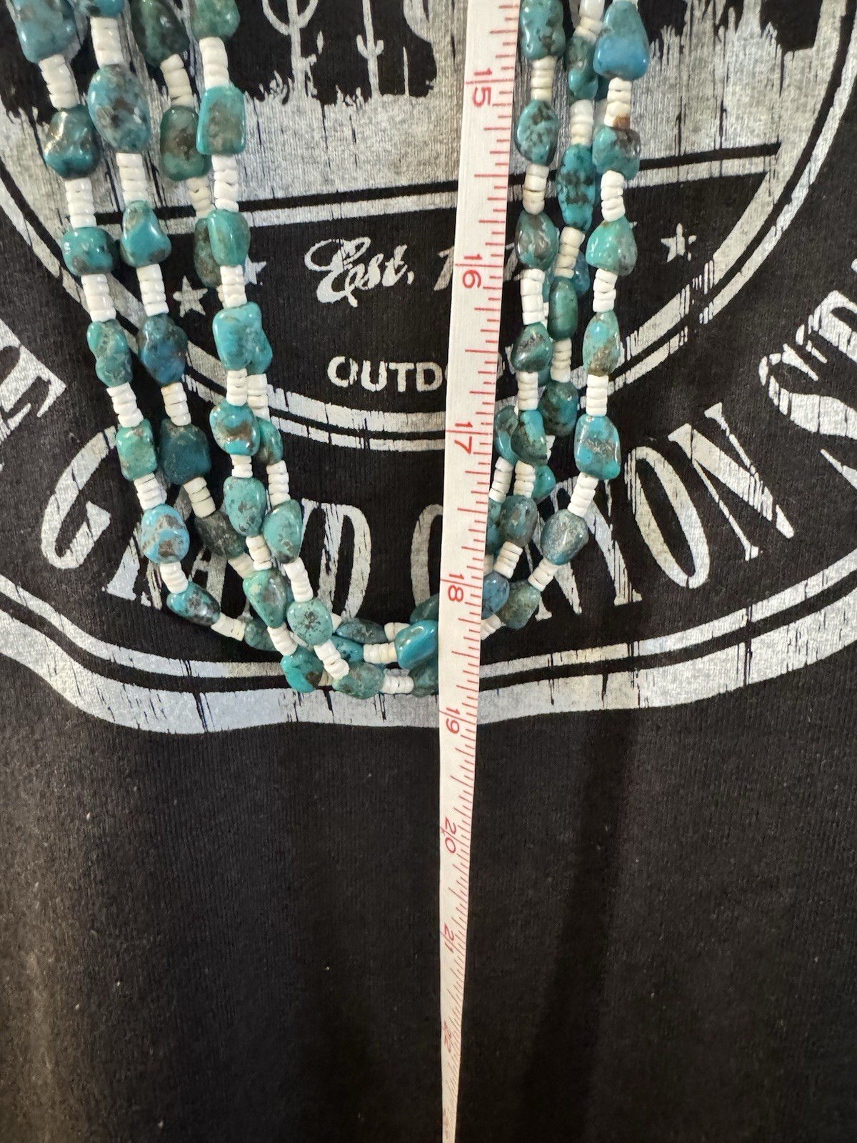 Multi-Strand Turquoise Chip & White Bead Necklace Bohemian No Clasp 26 in