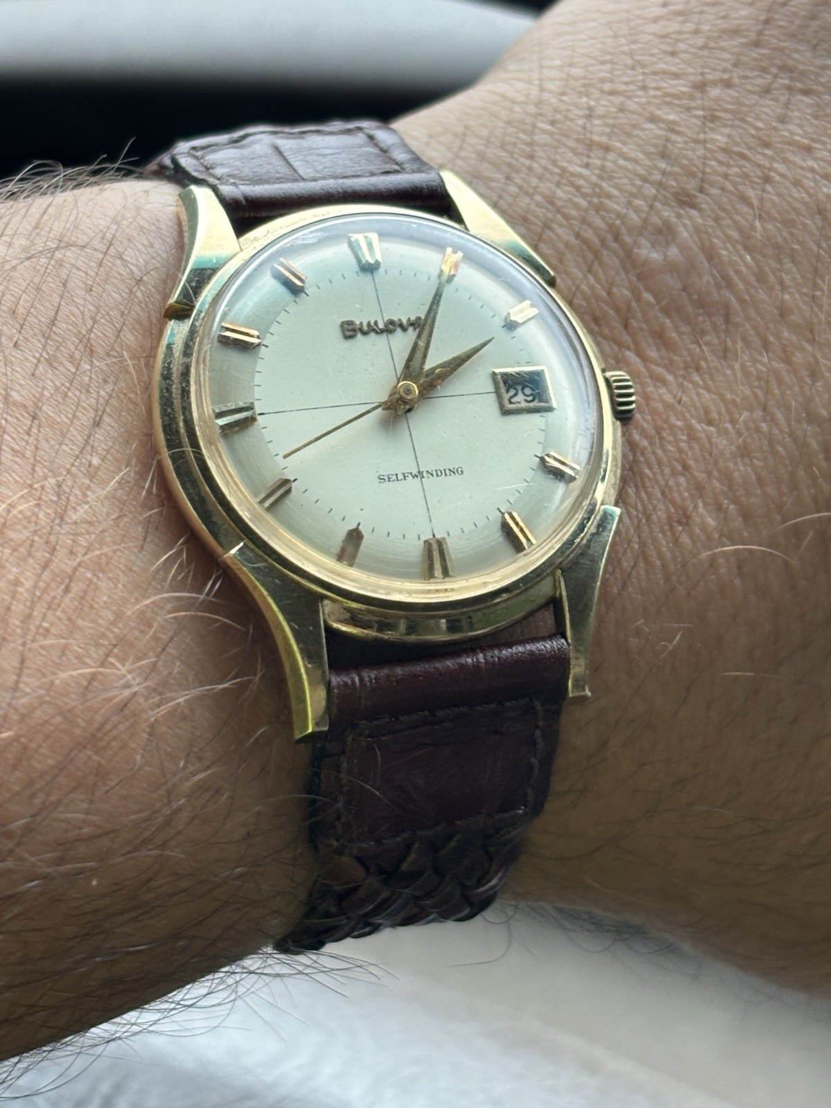 Vtg Bulova 1963 33mm Watch G369766 M3 Automatic 14K Solid Gold Bezel