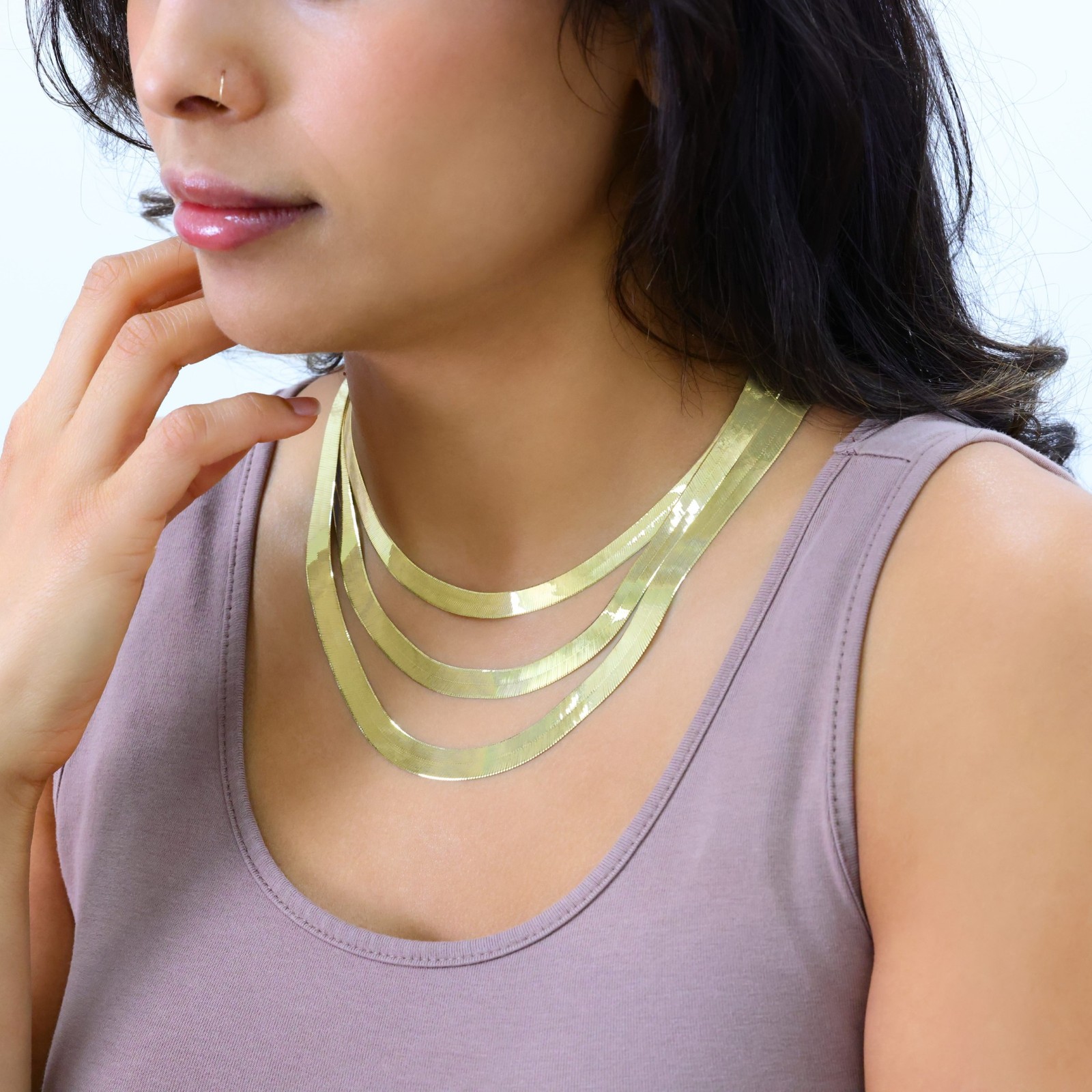 10K Yellow Gold Solid 3mm-9mm Flat Silky Herringbone Chain Necklace 16″- 24″