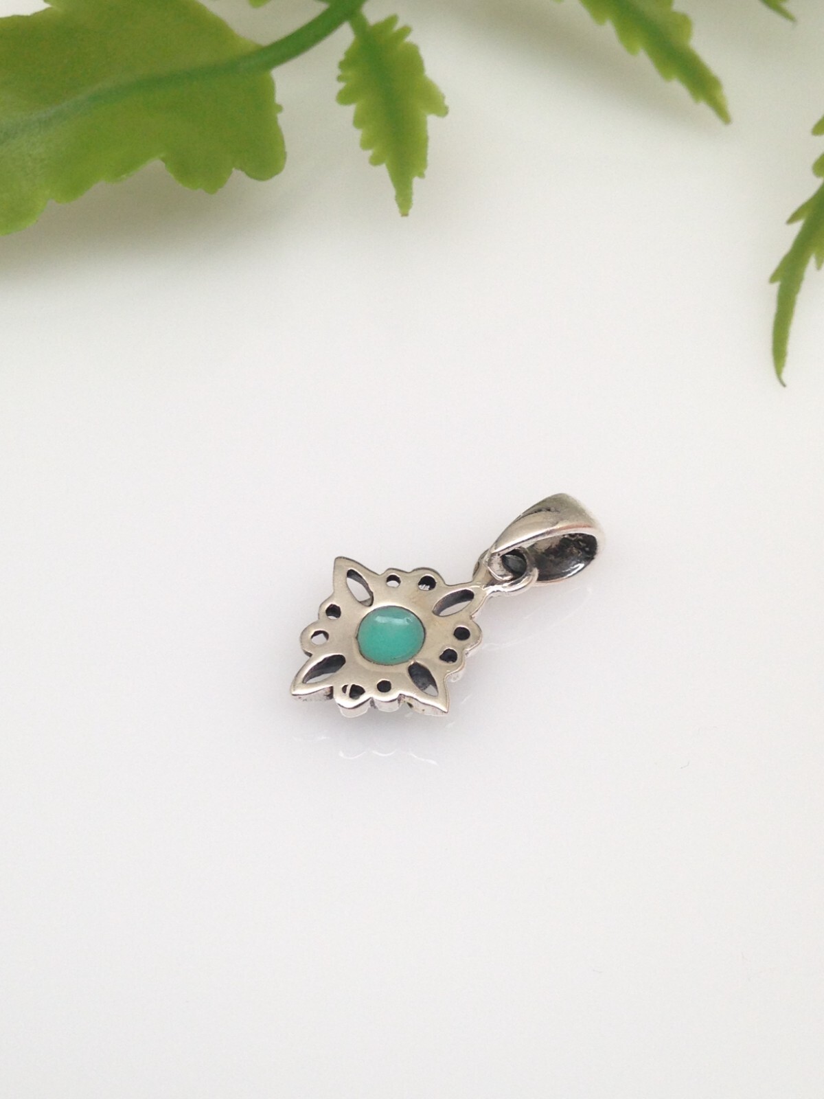 925 Sterling Silver Turquoise Pendant Dainty Tiny Charm 11.5mm(4mm)/21mm