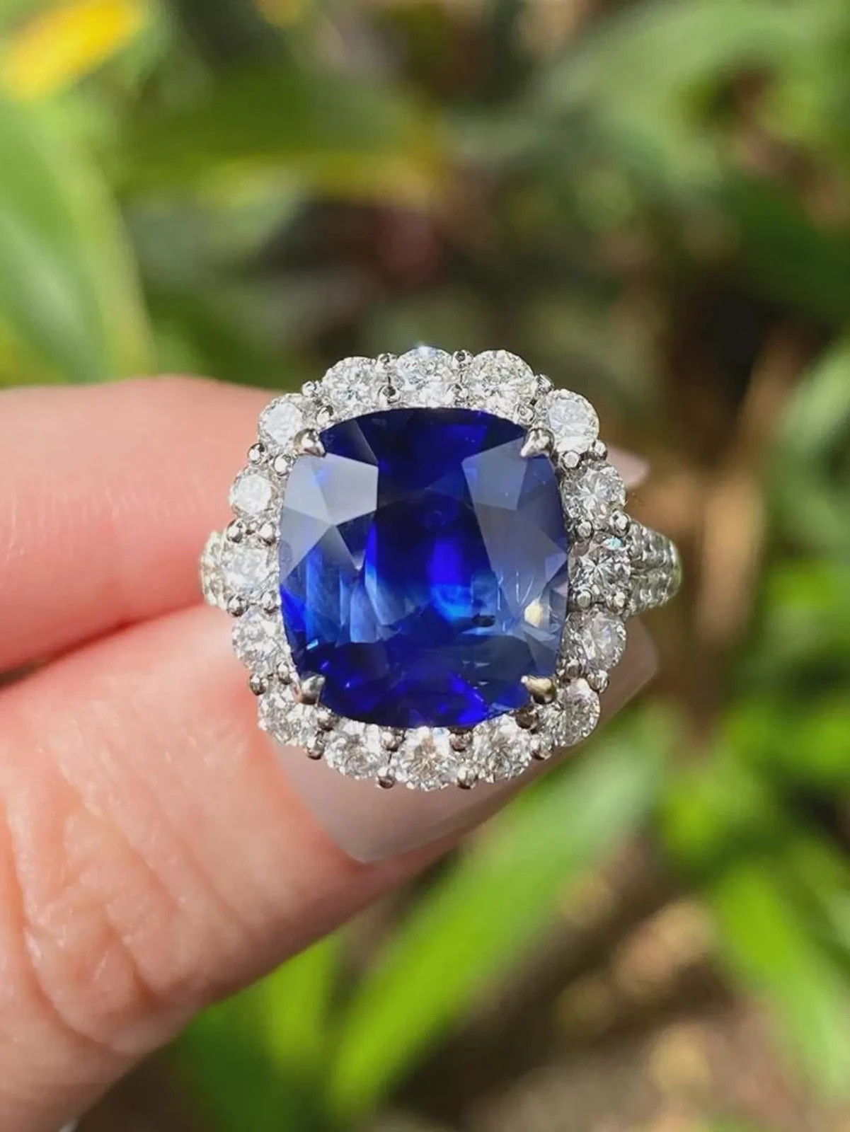6.00 Ct Cushion Natural Sapphire Diamond Wedding Ring 14K Solid White Gold 7