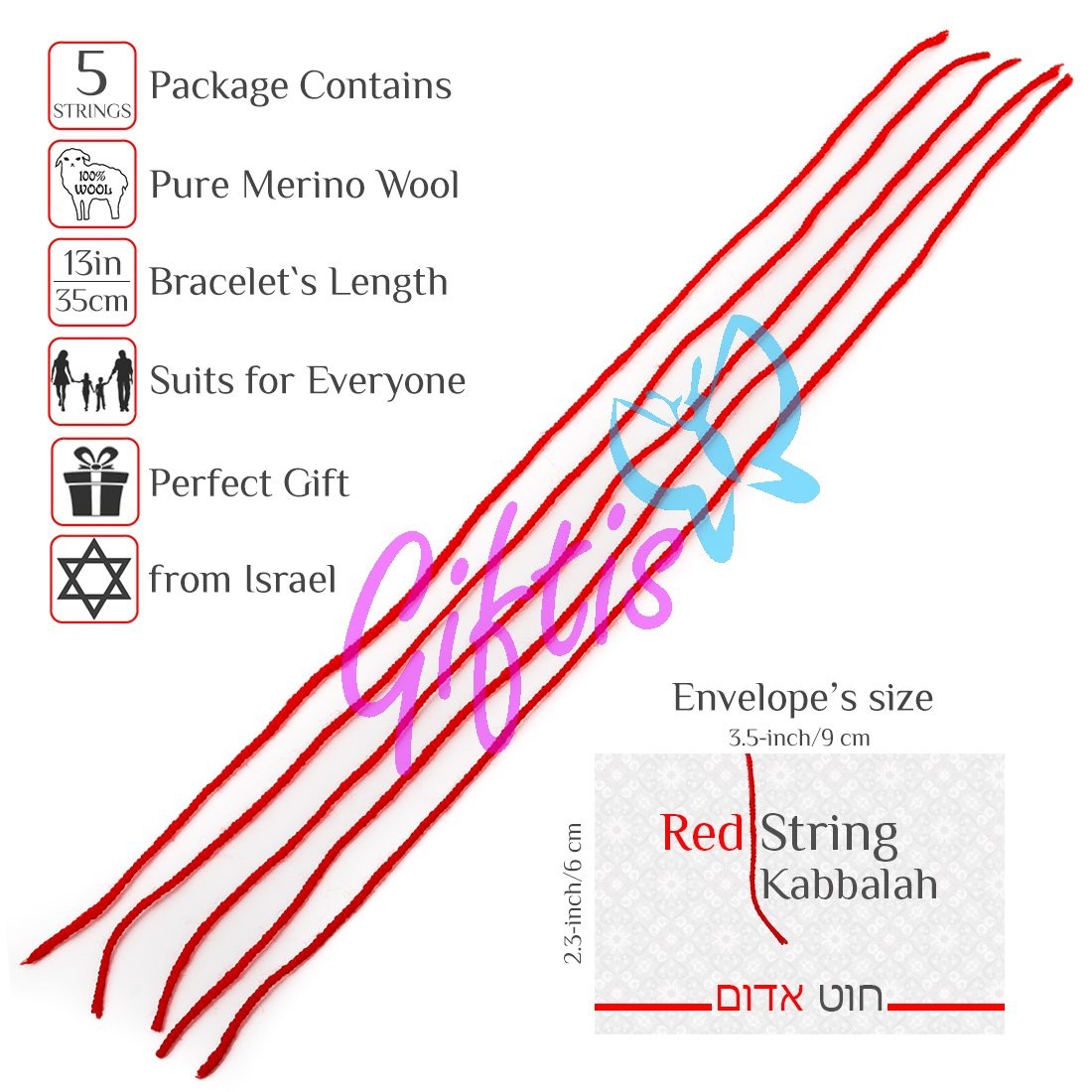 5 pcs Original Kabbalah Red String Bracelet – 100% Wool – Powerful