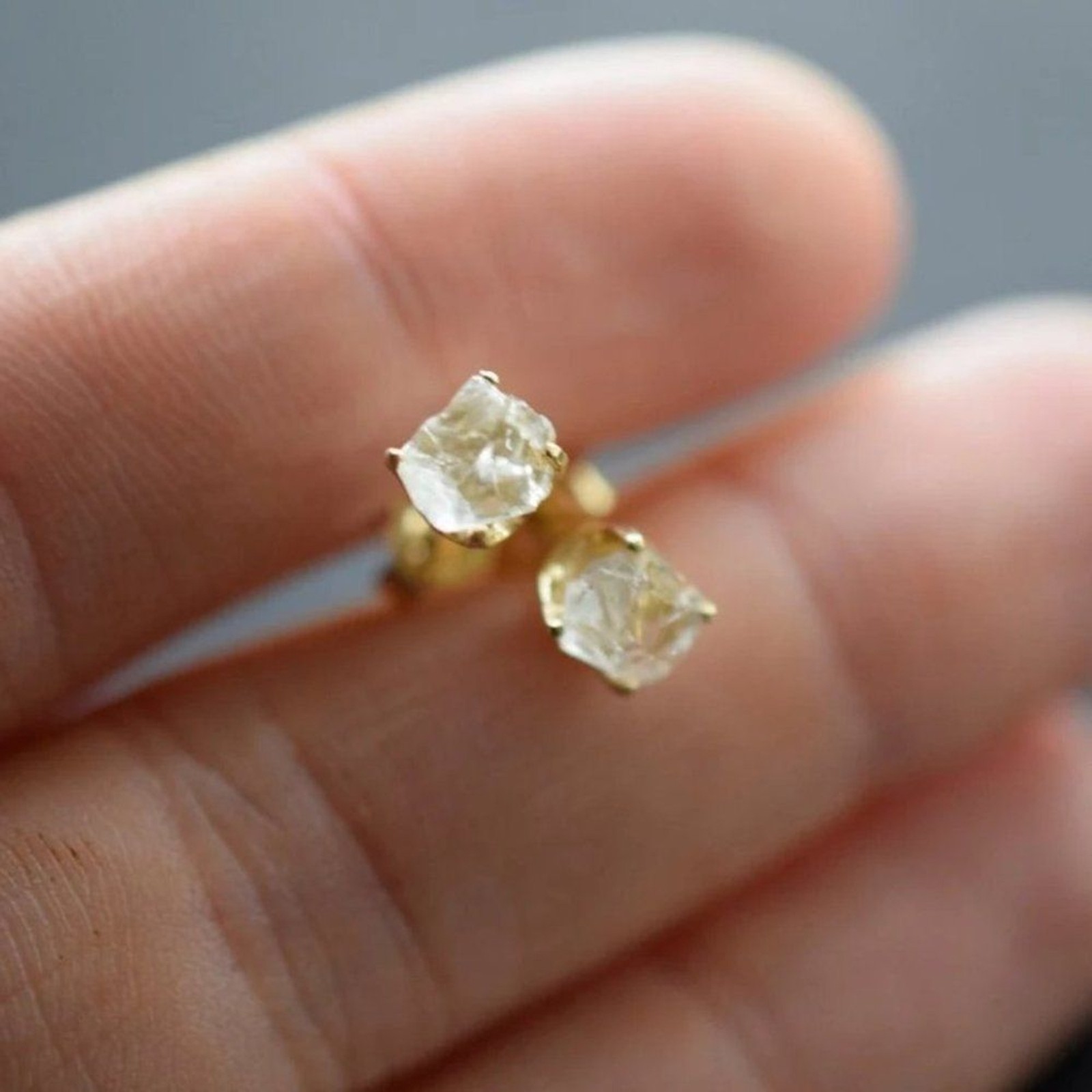 Raw Lake County Diamond Earrings, Rough Crystal Studs Dainty Minimalist …
