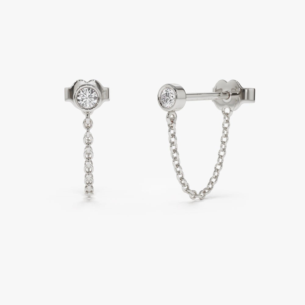 0.12 TCW Round Natural Diamond 14K Gold Engagement Stud Chain Bezel Set Earrings