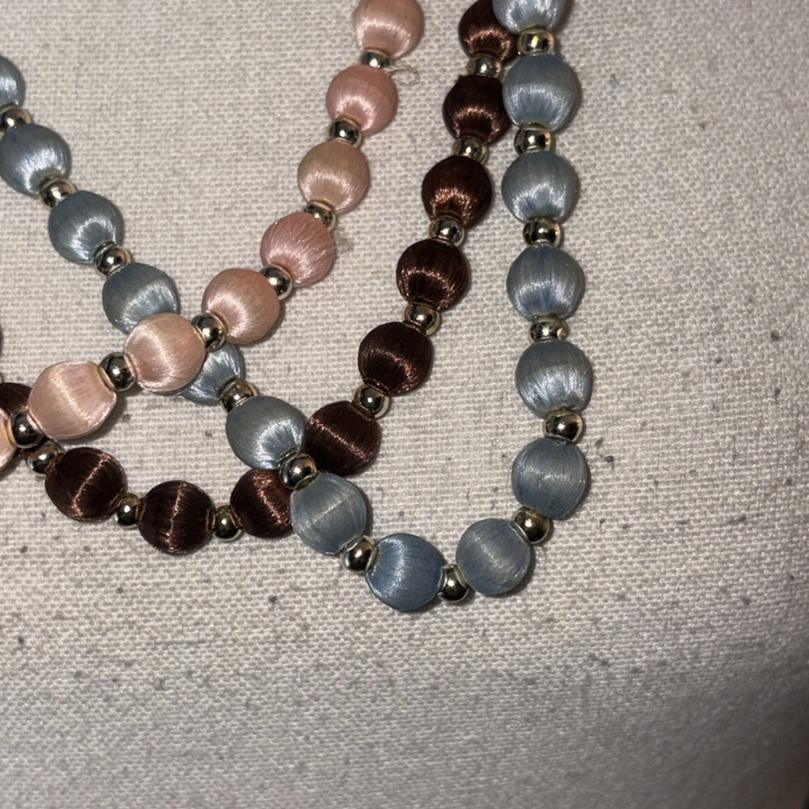 🧵 3-Strand Silk Bead Necklace Set – Estate Find from Singapore