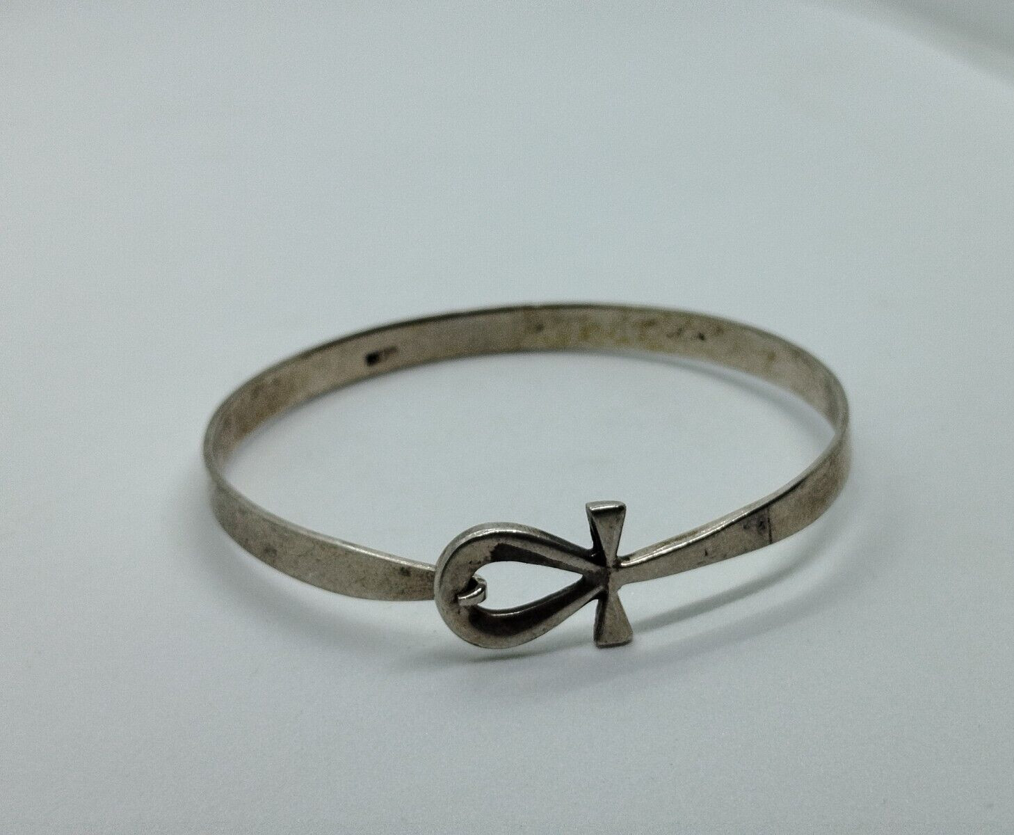 Vtg Egyptian Cross Bracelet Solid Silver 10.6g