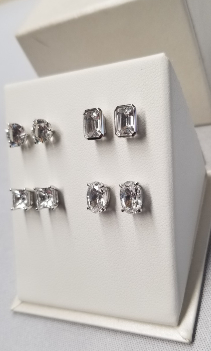 Yes, Please! Lab Created White Sapphire Sterling Silver Earring Set 6mm, 8mm