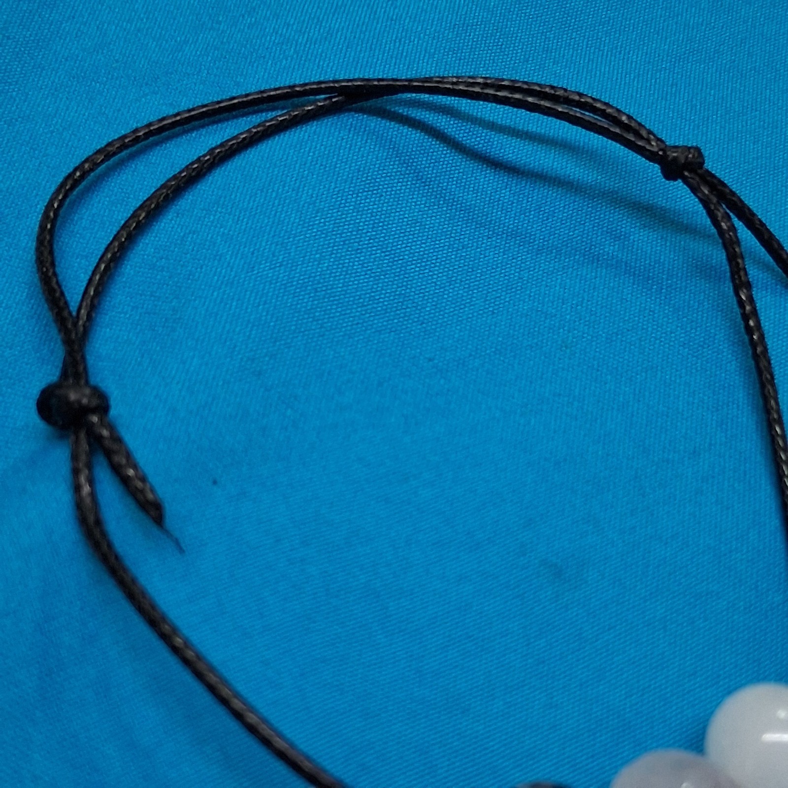 Vintage Pink & White Quartz & Stone Bead Black Cotton Cord Bangle Bracelet