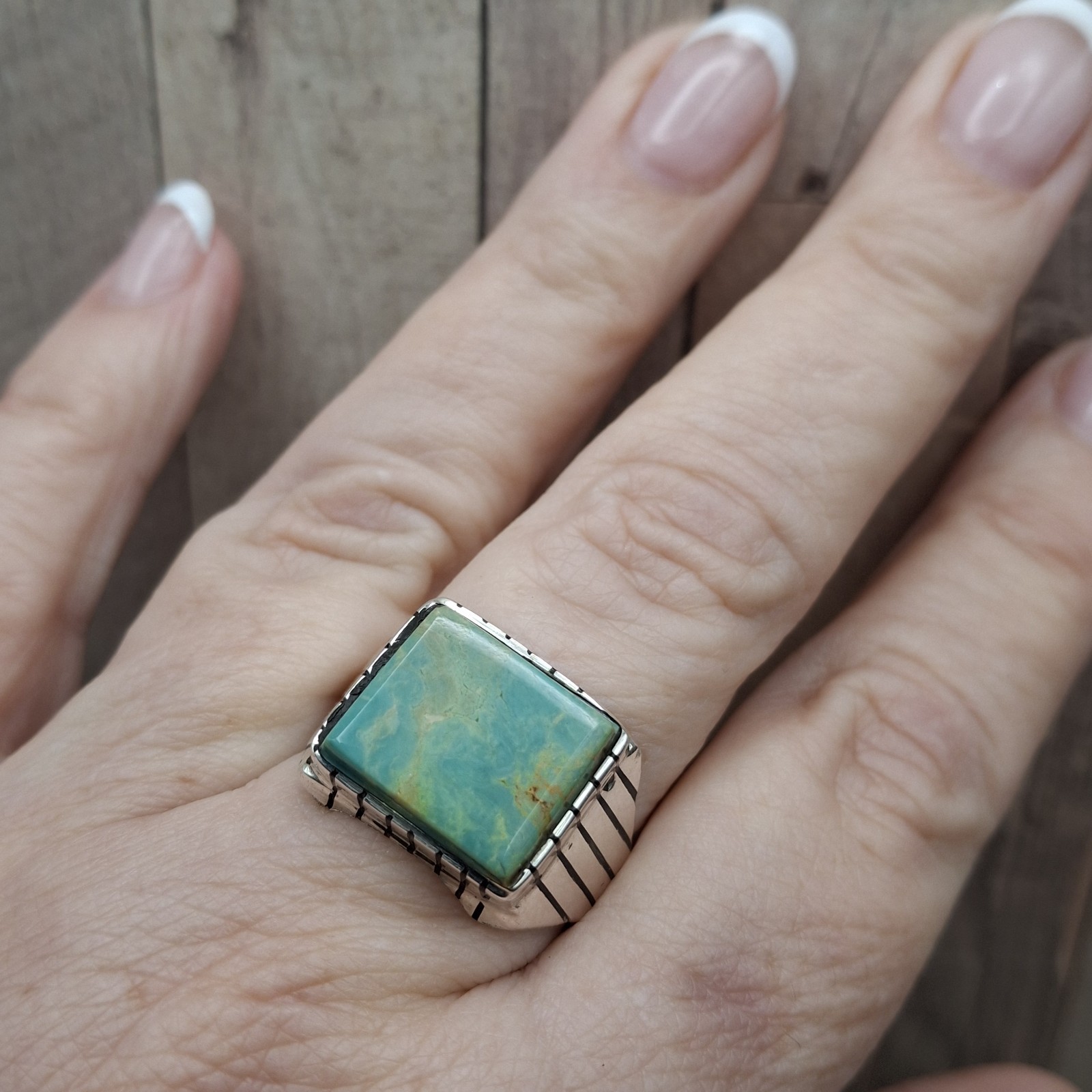 Men’s Royston Turquoise Ring Sterling Silver Signed R Size 10 Native American