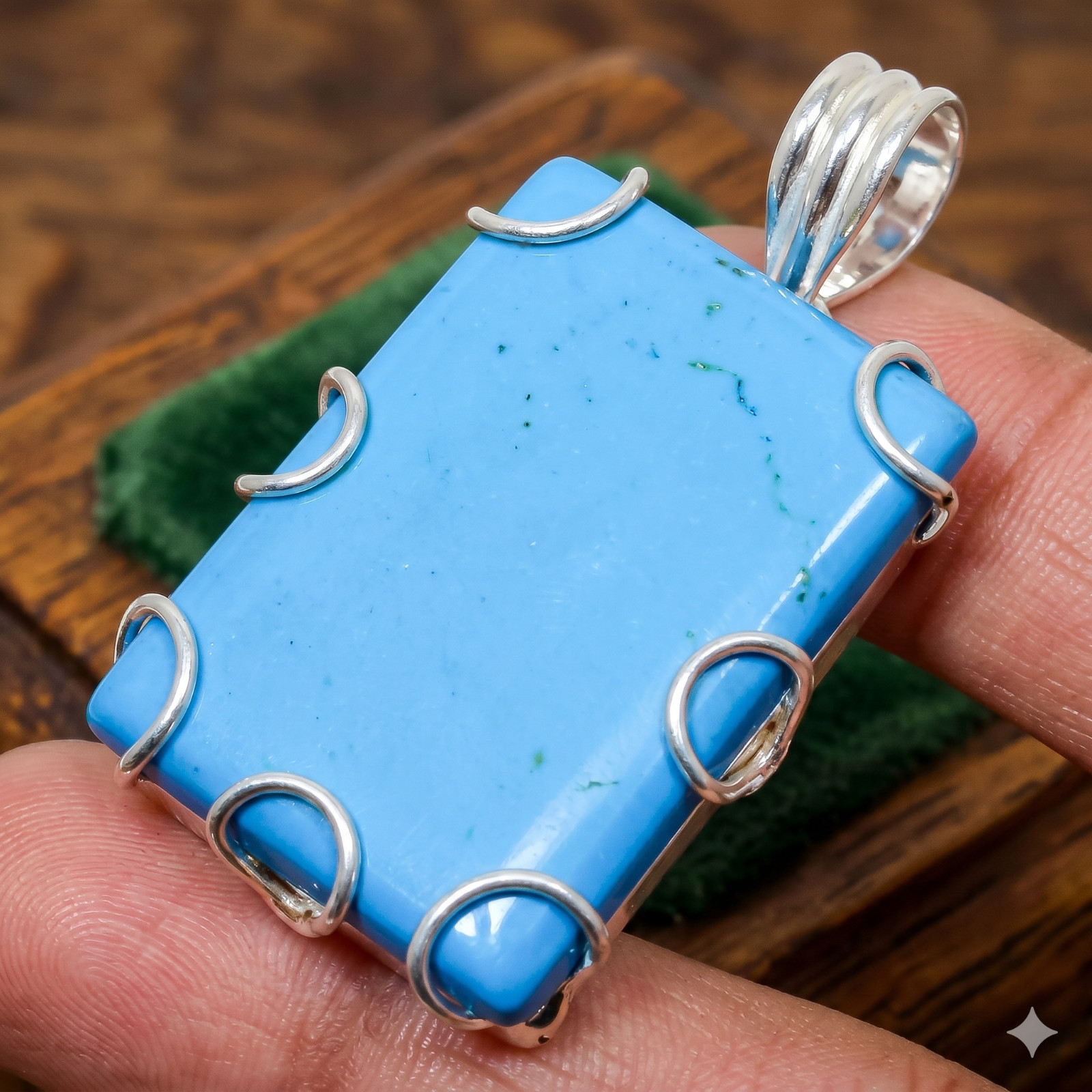 Natural Turquoise Silver Plated Channel Set Birthday Artisan New Pendant Jewelry