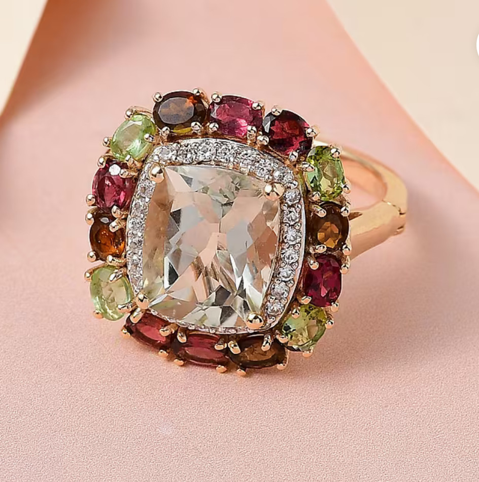 Statement AAA Montezuma Prasiolite Multi-Tourmaline Zircon 8 CTW Ring Size 9 NEW