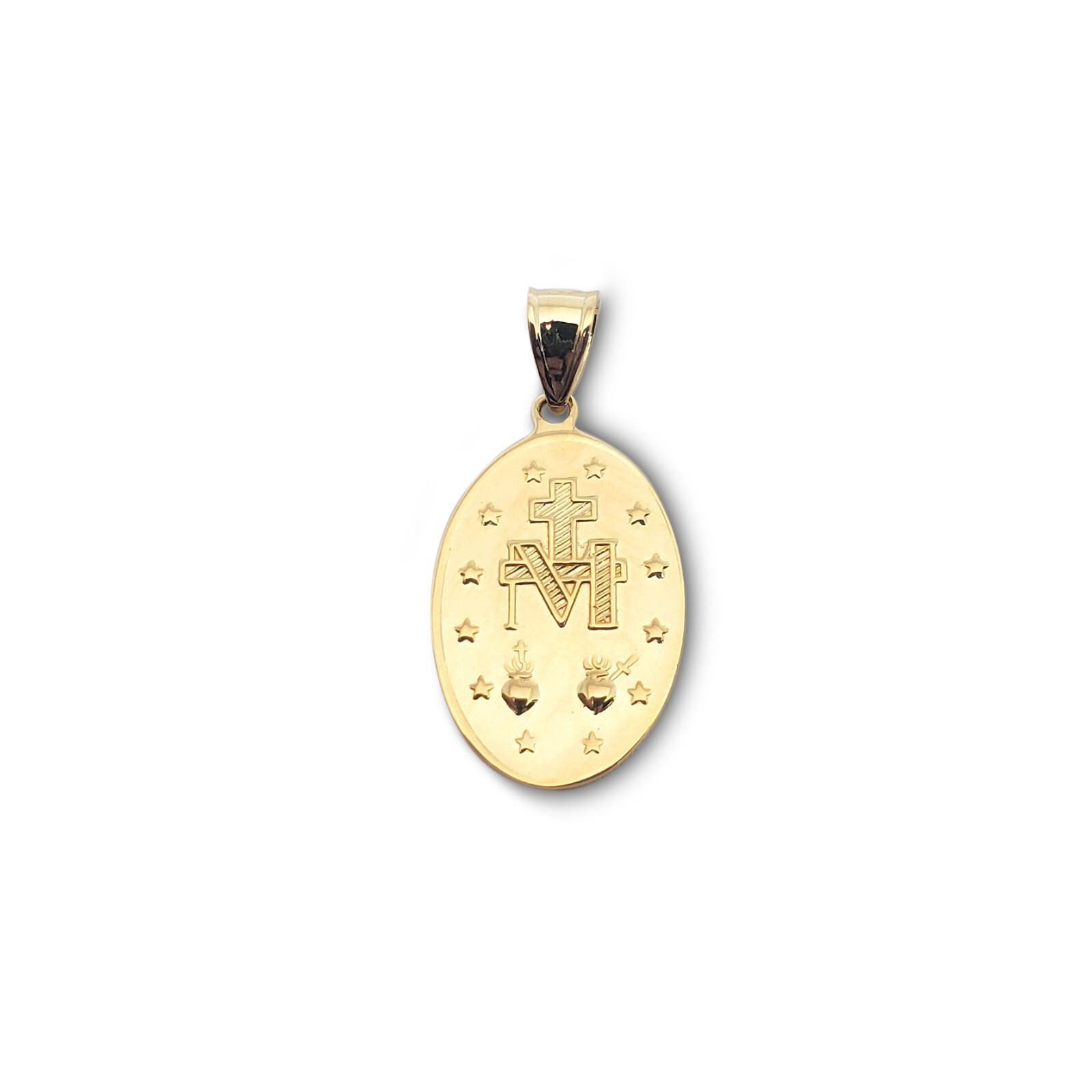 Solid 18K Yellow Gold Miraculous Medal Virgin Mary Pendant, 3/4″, Catholic