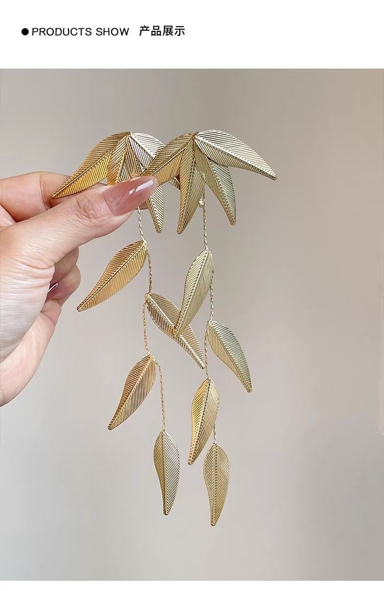 Bamboo Leaf Tassel Earrings Chinese Style Long Earrings for Women