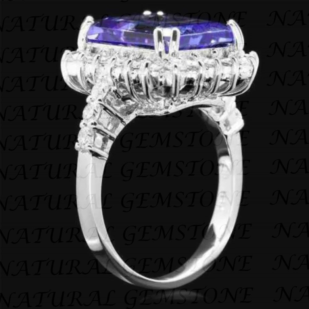 6.80Carat Emerald Shape Natural Tanzanite and Diamond Ring 18K White Gold Plated