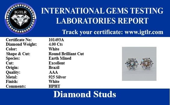 4 Ct Certified Treated Off-White Diamond Solitaire Studs 925 Silver Great Shine