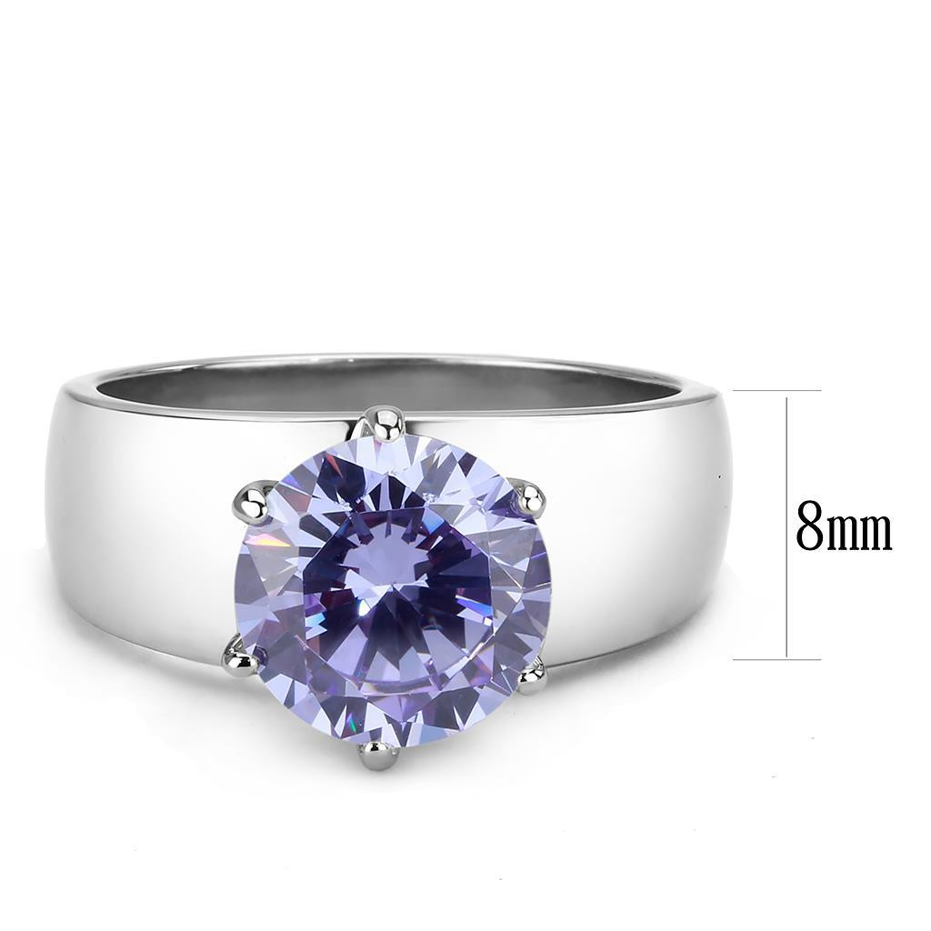 Light Amethyst Purple 8mm Round Cut Solitaire Wide Band Ring