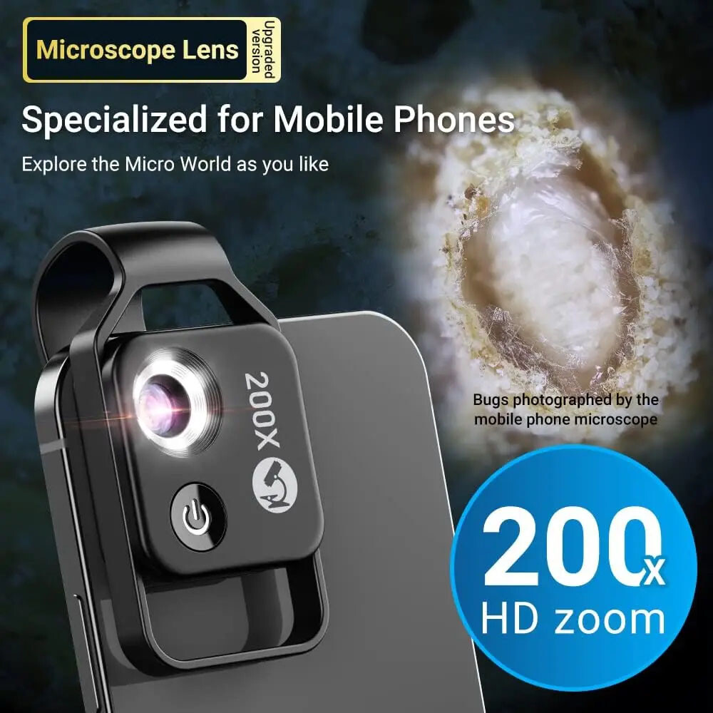 200X Universal Mobile Phone Microscope Camera Lens Stick with 6 LED lights