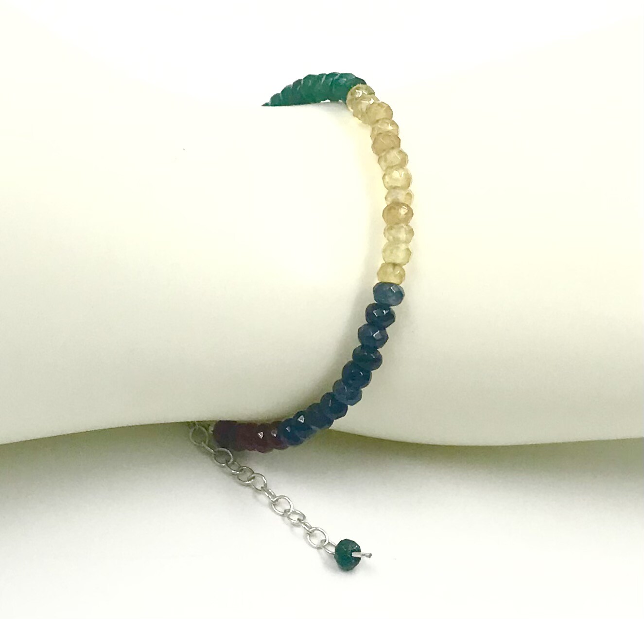 Genuine Multi Sapphire Ruby Emerald Natural Color 925 Silver Handmade Bracelet
