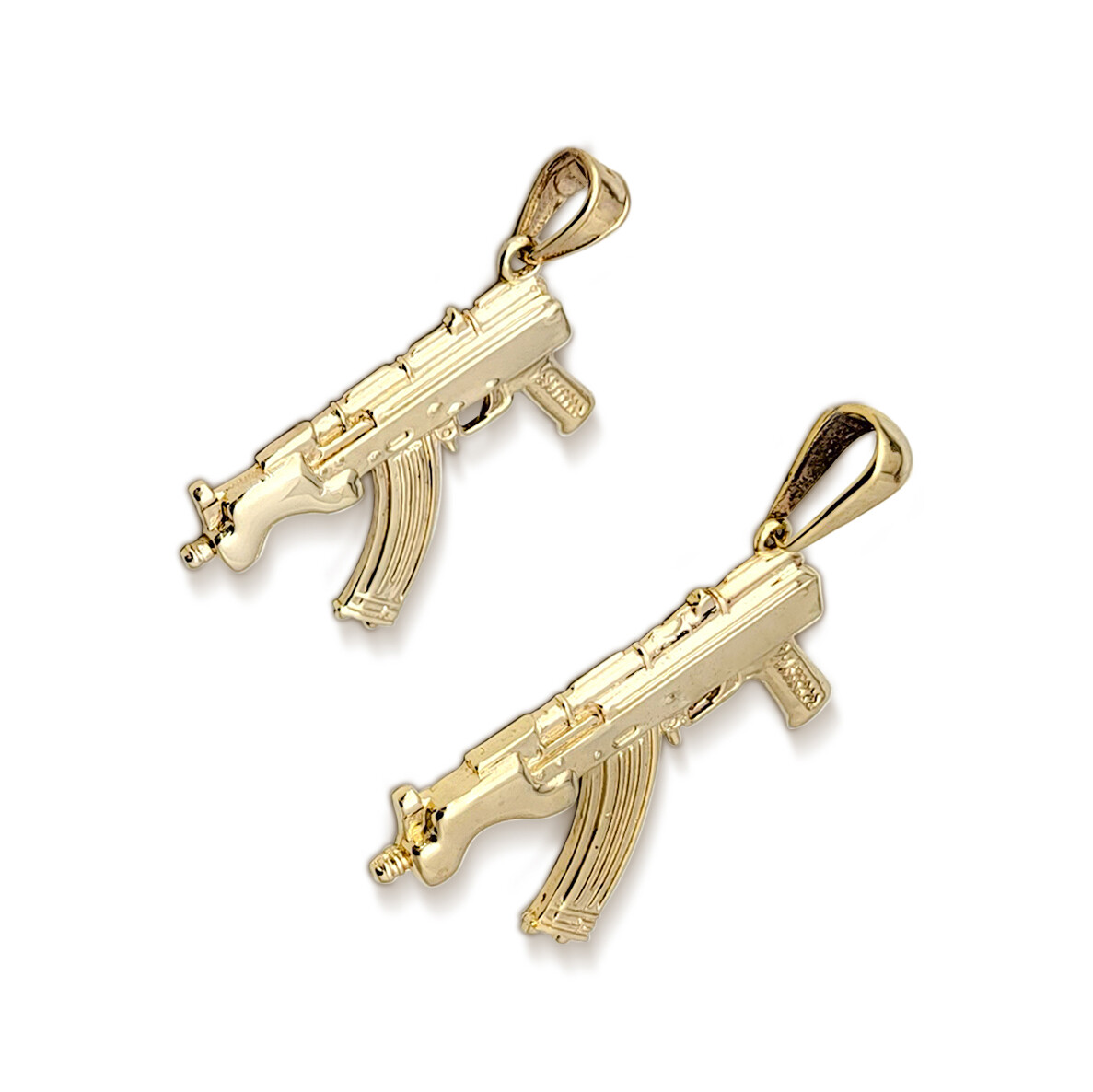 Solid 10K Yellow Gold Mini Draco Pistol, Real Gold Gun Pendant AK-47