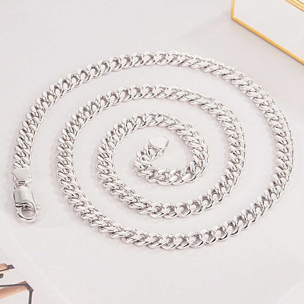 925 Sterling Silver Miami Cuban Link Chain Necklace Curb Chain 5mm Men’s Hip Hop