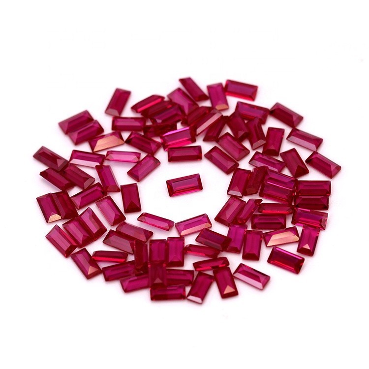 Baguette Fine Cut Lab Created Synthetic Ruby Loose Gemstone For Assorted Jewelry