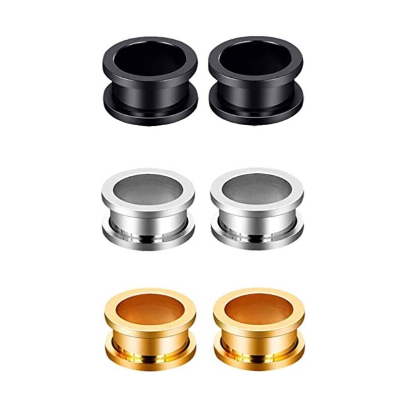 6Pcs Screw Flesh Tunnels Plugs Piercing Kit Stainless Steel Ear Gauges 2g-3/4″