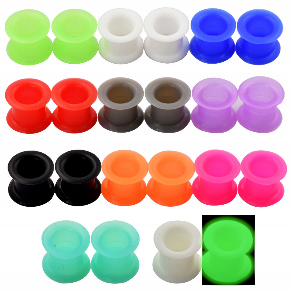 2piece Thick/Thin FLESH TUNNELS-Silicone Ear Skins-Ear Gauges-Soft Ear plugs