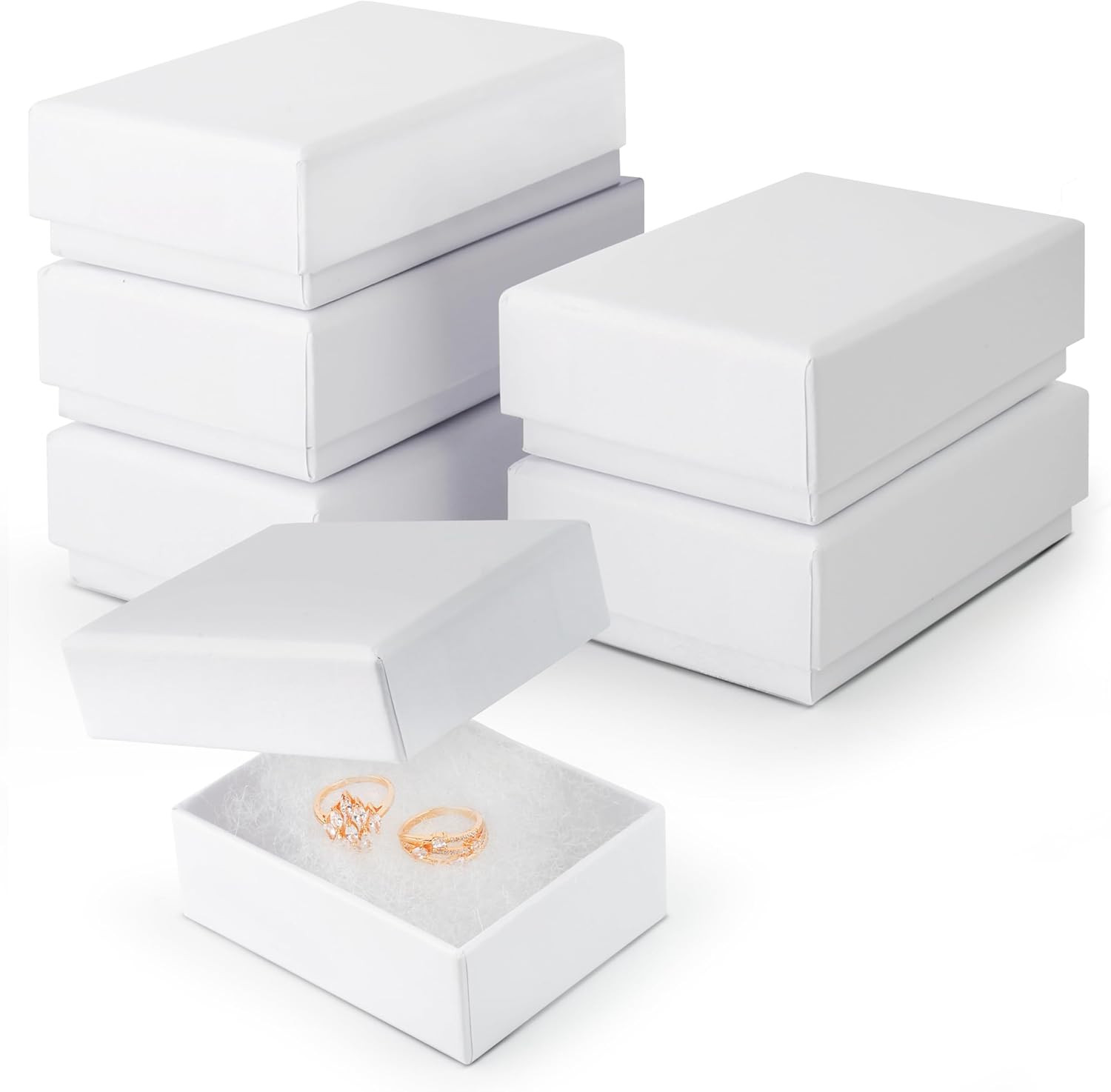 BULK PARADISE 6 Pack Cotton Fill White Cardboard Paper Jewelry Box Gift Size