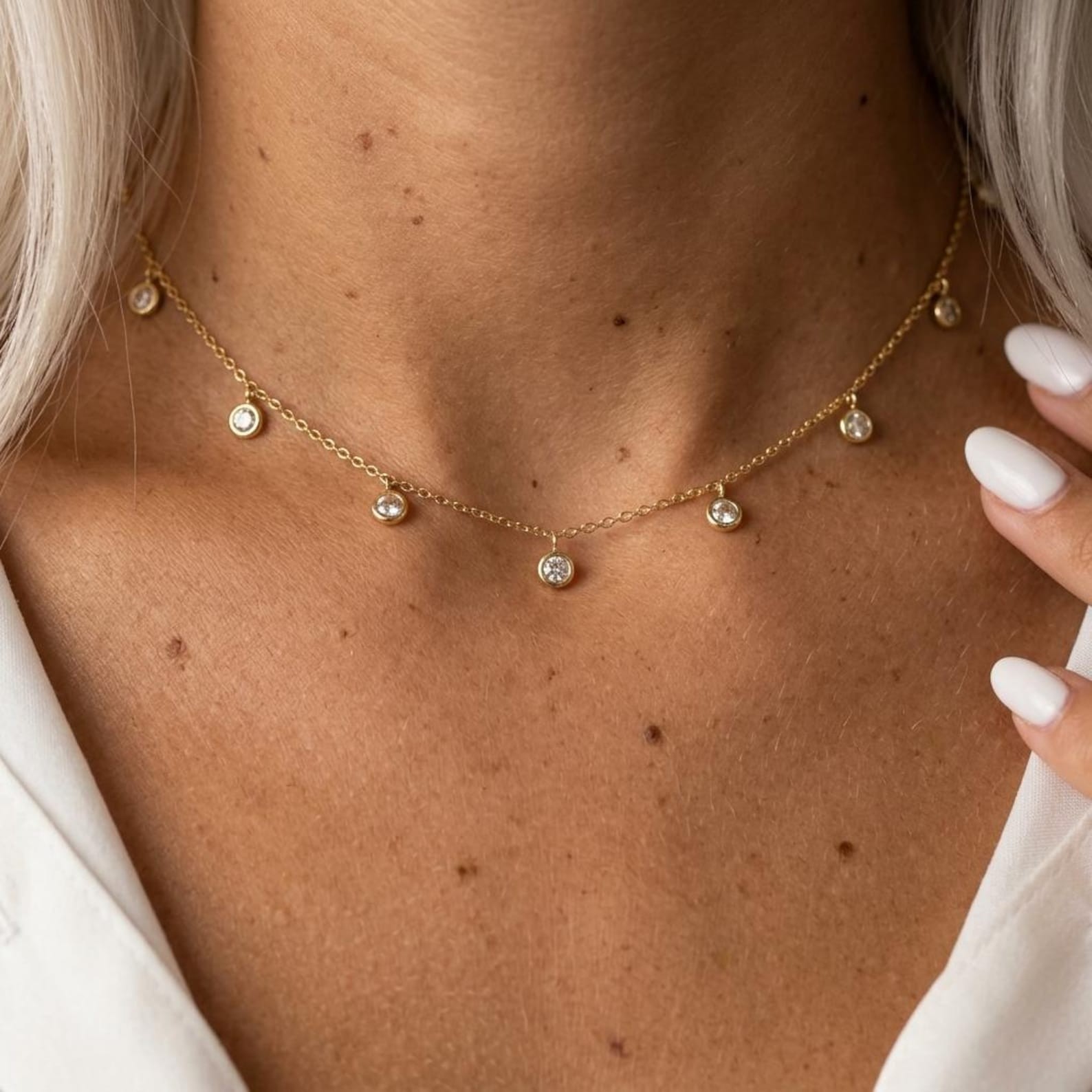 14k Yellow Gold Round Natural Diamond By Yard Station Necklace For Bridal Gift