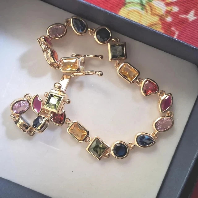 Rainbow MultiCut Multi-Color Gemstone Tennis Necklace 18K Yellow Gold Plated 16″