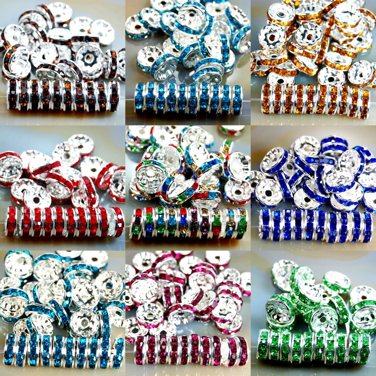 100pcs Czech Crystal Rhinestone Silver Rondelle Spacer Beads 4,5,6,8,10mm