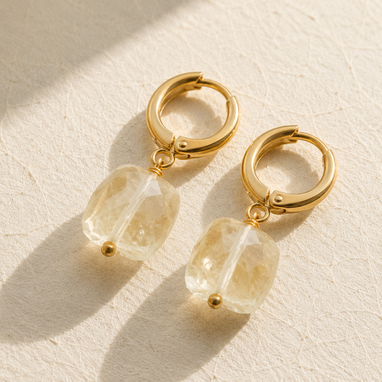 Natural Citrine Cube Drop Earrings | 18K Gold Plated | Sunshine & Wealth | Boho