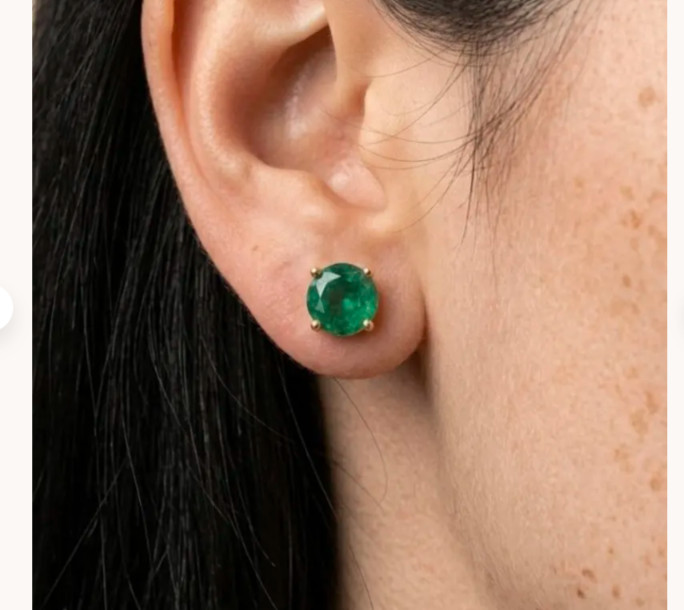 Natural Emerald 4Ct Round Cut Solitaire Stud Earring 14k White Gold Plated