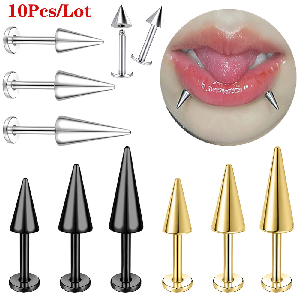 10Pcs/lot 16G Spike Stainless Steel Lip Studs Ear Helix Conch Labret Piercings